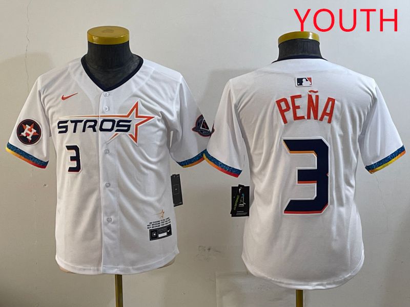 Youth Houston Astros #3 Pena White Fourth generation Joint Name 2025 Nike MLB Jersey style 2
